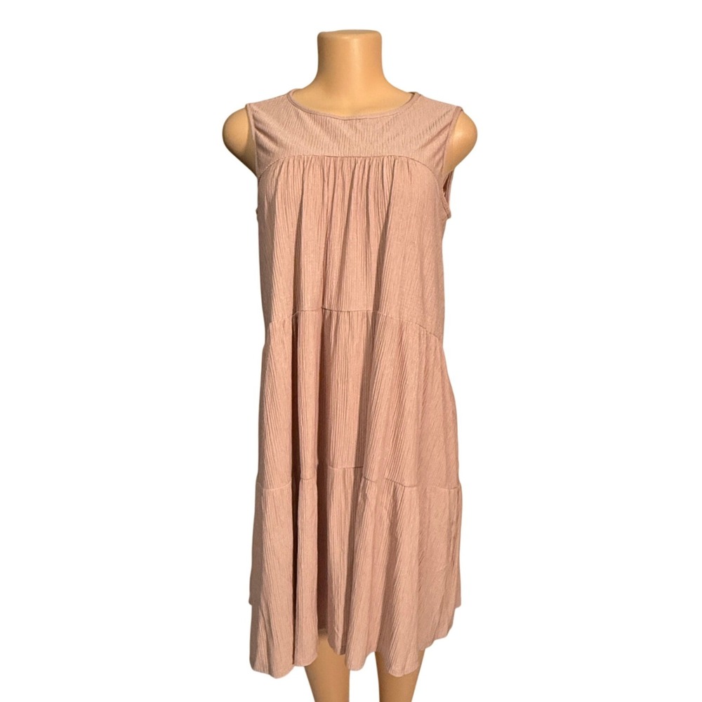 Donna Morgan Pink Textured Tiered Sleeveless Midi Dress‎ Size 6